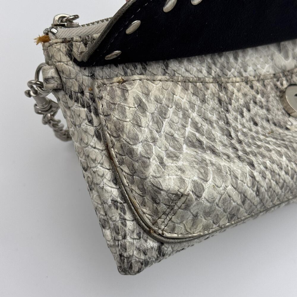 Kathy Van Zeeland Y2K Shoulder Clutch Bag Snakeskin Studded Chain Heart Charms - Picture 9 of 16